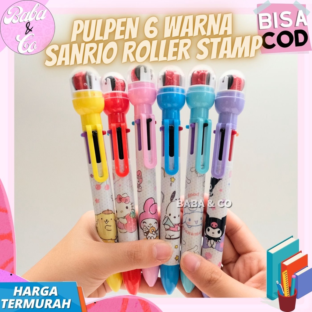 

PULPEN SANRIO 6 WARNA PEN ROLLER STAMP SANRIO UNIK LUCU MURAH CAP STEMPEL ROLL PEN 6 WARNA SANRIO