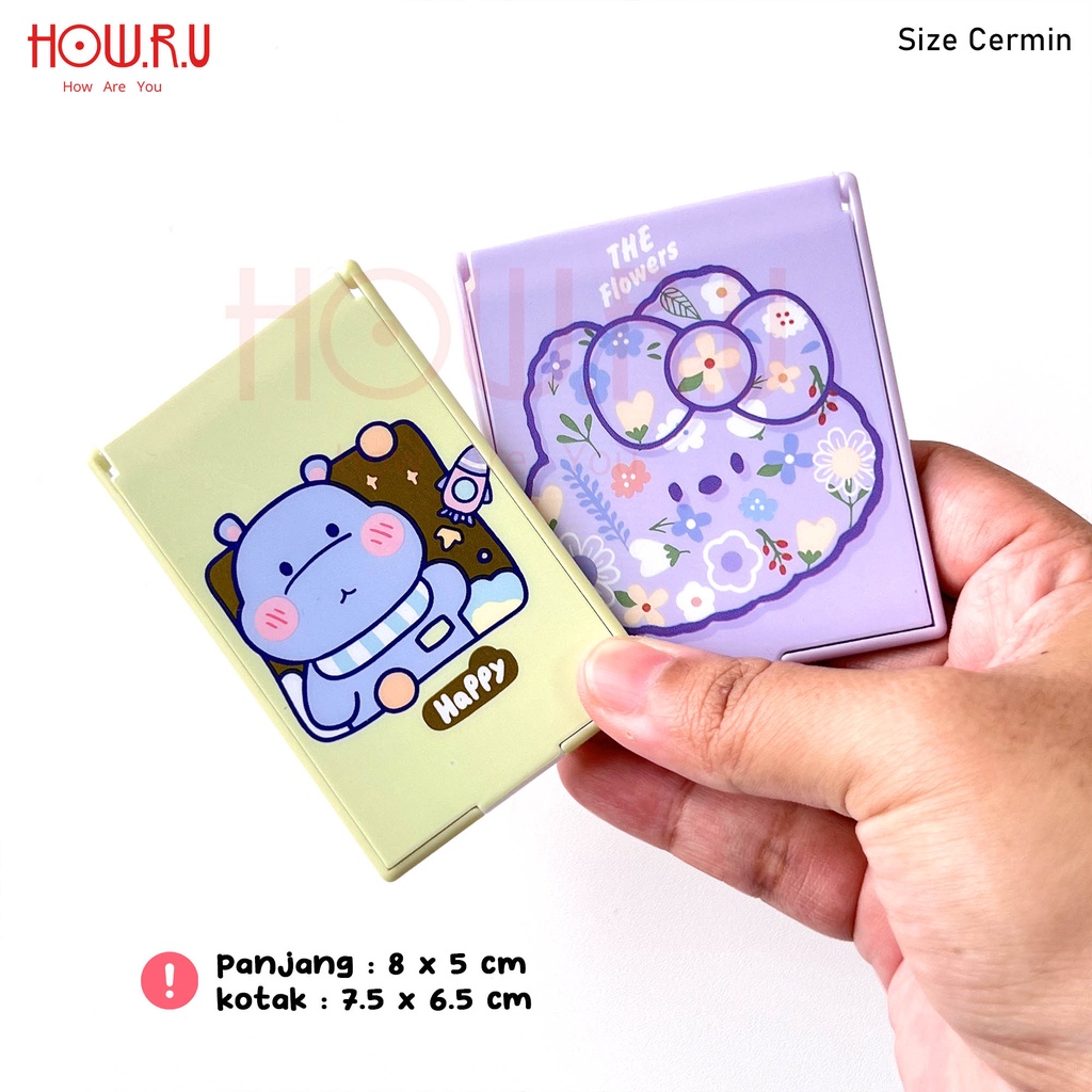 HOW.R.U | Cermin Lipat Mini Korea Warna Pastel Motif Karakter Lucu