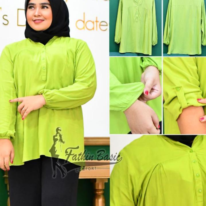 ⅍ Blus Polos Ijo Muda - Blouse Polos Rayon - Lime- Lime green - ijo stabilo - Baju Adem - Fathin Bas