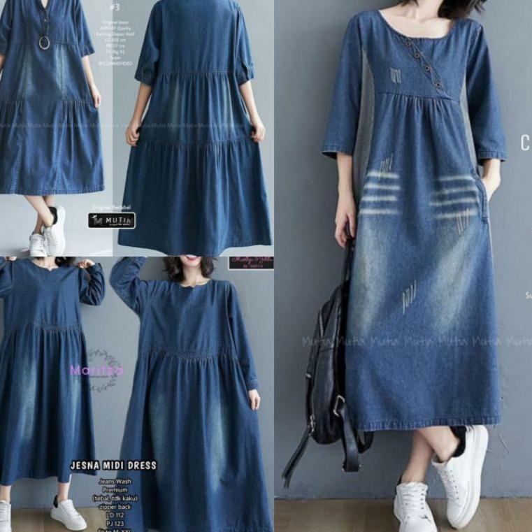 PALING LARIS midi dress jeans jumbo - dress jeans jumbo terbaru oversize dress casual