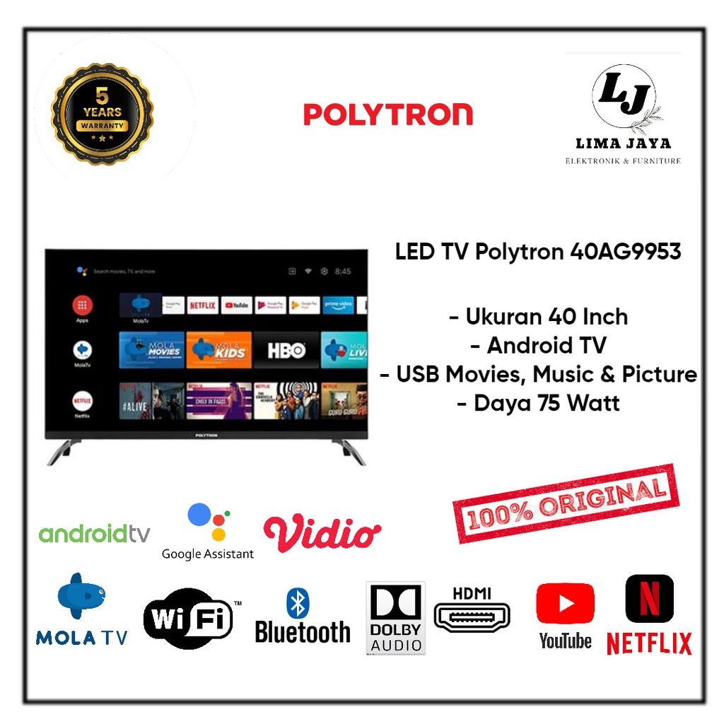 POLYTRON LED TV 40AG5959 ANDROID TV LED Polytron 40 Inch