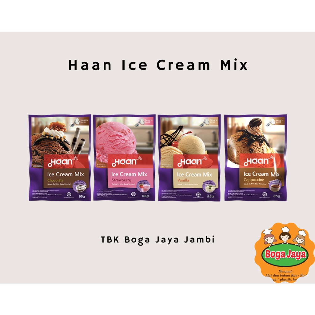 

HAAN ICE CREAM MIX CHOCOLATE/STRAWBERRY/VANILLA/CAPPUCCINO [KEMASAN 85gr]