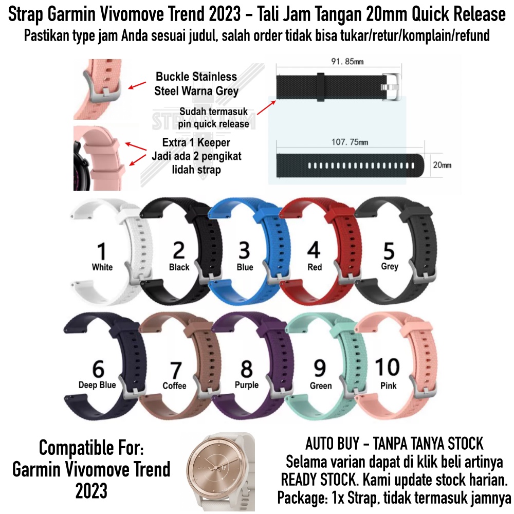 Tali Jam 20mm Untuk Garmin Vivomove Trend 2023 - Strap SBF Silikon Rubber