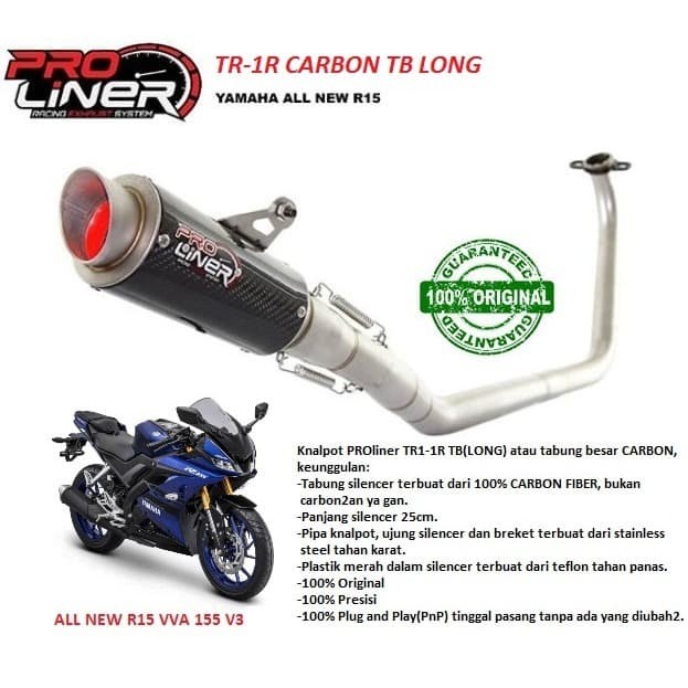 KNALPOT RACING PROLINER TR-1R LONG CARBON TB ALL NEW R15 R 15 V3 ORI ORIGINAL