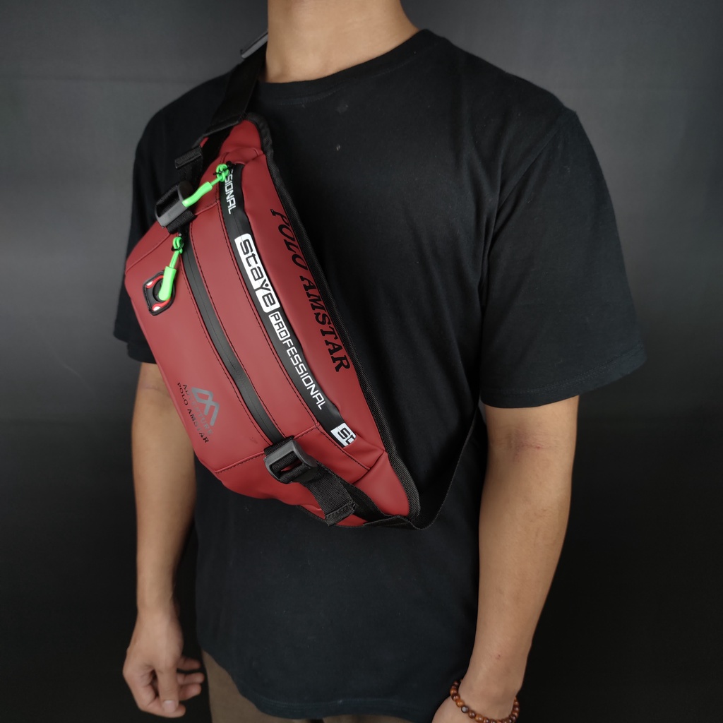 Tas Selempang Pria Wanita Bahan Ballon Anti Air Polo Amstar Waistbag Tas Pinggang Real Picture