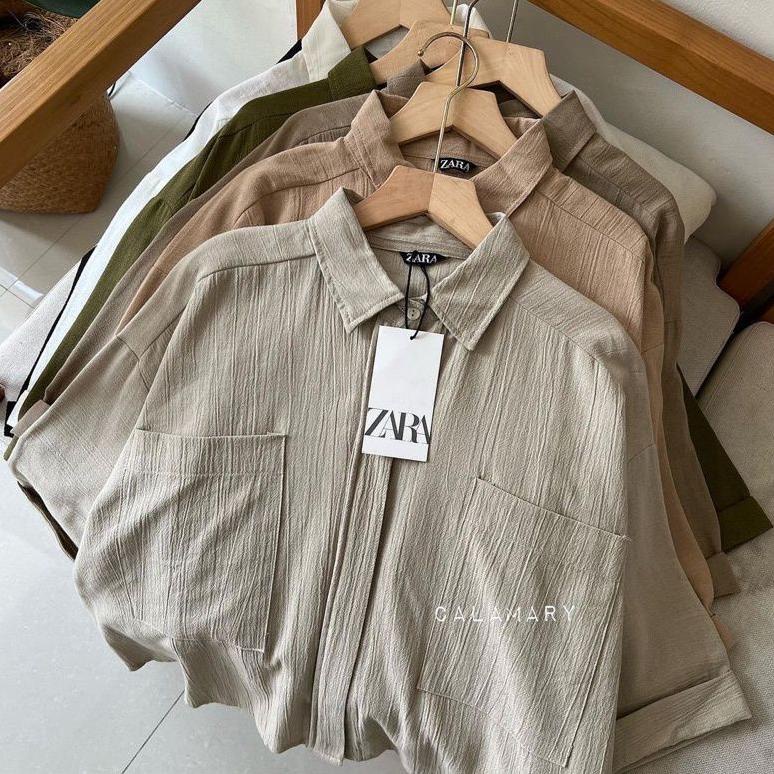 REKOMENDASI Zavila Shirt Rayon Crinkle - Kemeja Jumbo Saku 2 - Cozie Top Kemeja Linen - Blouse Wanit