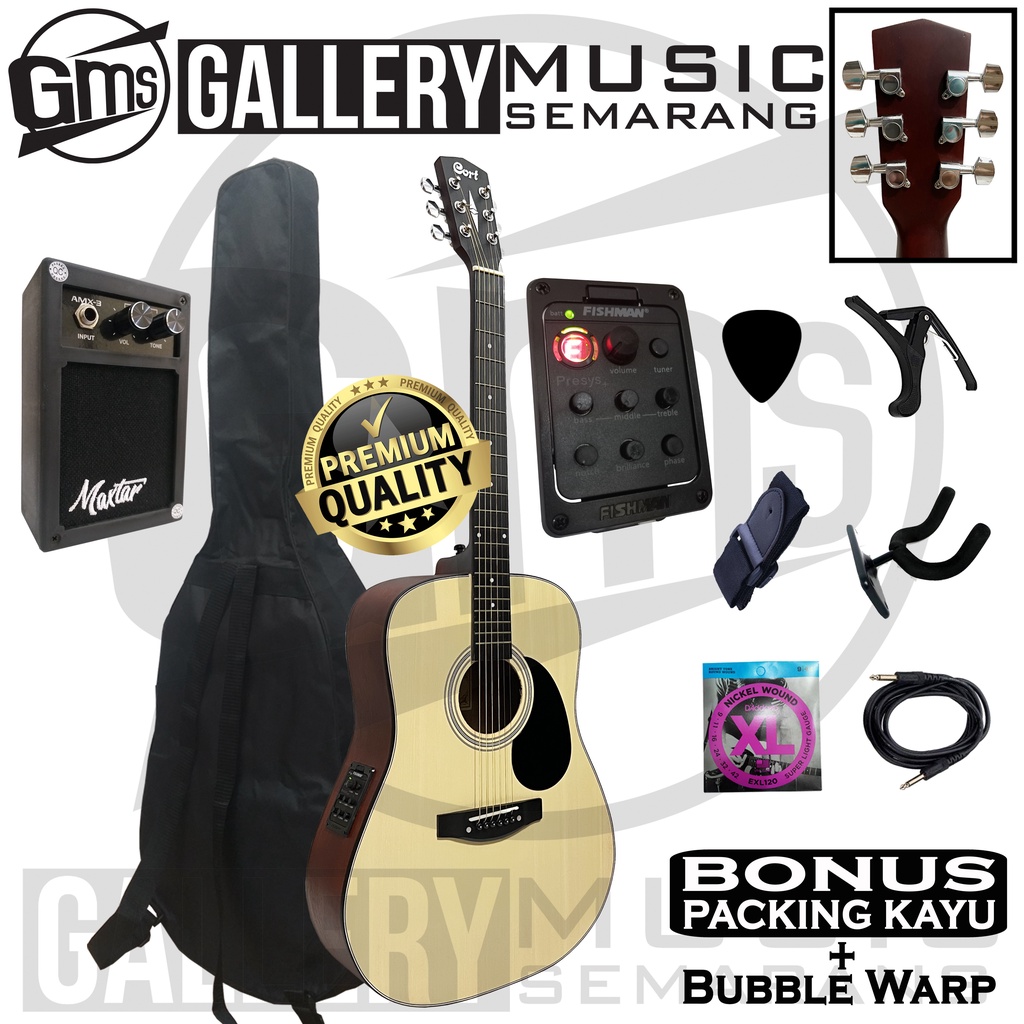 Gitar Akustik Elektrik Cort AD810 OP Custom Equalizer Tuner Fishman Paket Super Komplit