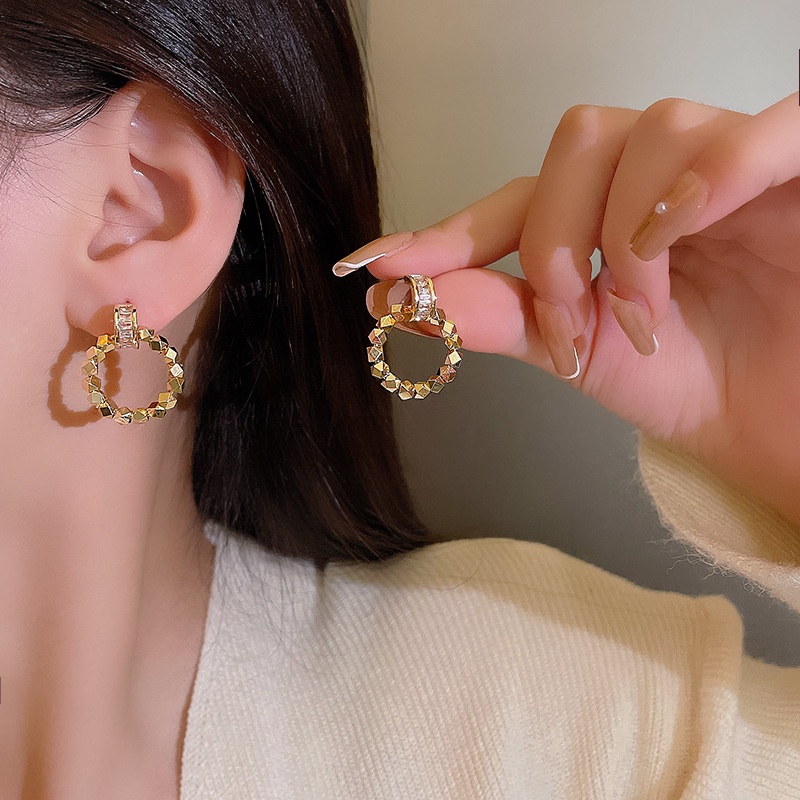 Gaya Baru925 Perak Jarum Mewah Kualitas Tinggi Anting Bulat Wanita Zirkon Stud Earrings