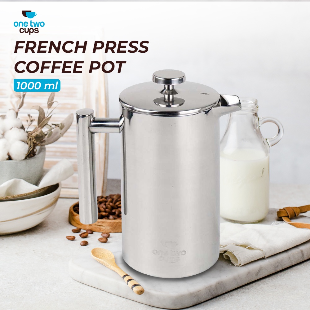 French Press Coffee Maker Pot Stainless Steel 1 Liter - FP1L - 7RHZ5ASV Silver