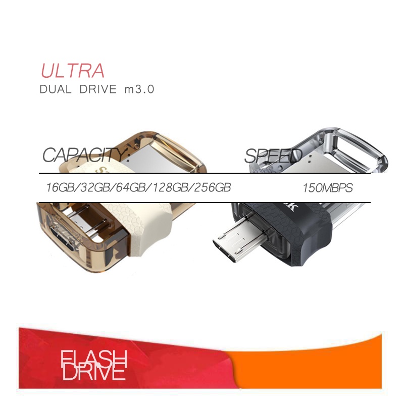 Flashdrive Ultra Dual Drive OTG 16GB/32GB/64GB/128GB/256GB Transmisi 150M/S M3.0 Flash Drive Storage Eksternal Warna: Gold, Hitam(COD)