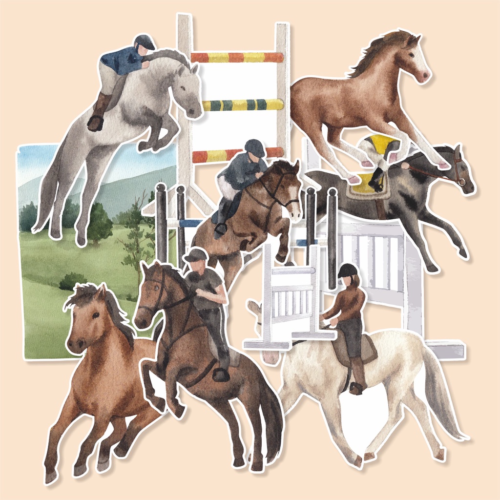 

(random) RIDING HORSE-watercolor stiker satuan murah/bisa cutting