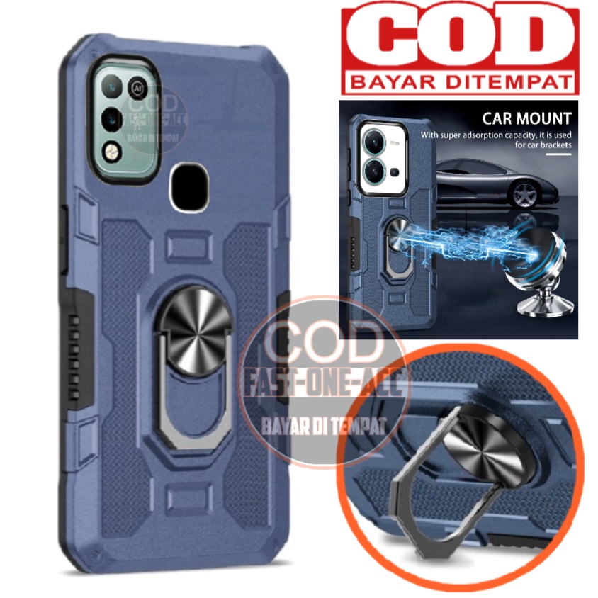 Neo Hybrid Armor Case INFINIX HOT 10 PLAY NEW Soft Case Robot Hit EYE Ring Standing Hard Case Carbon Leather