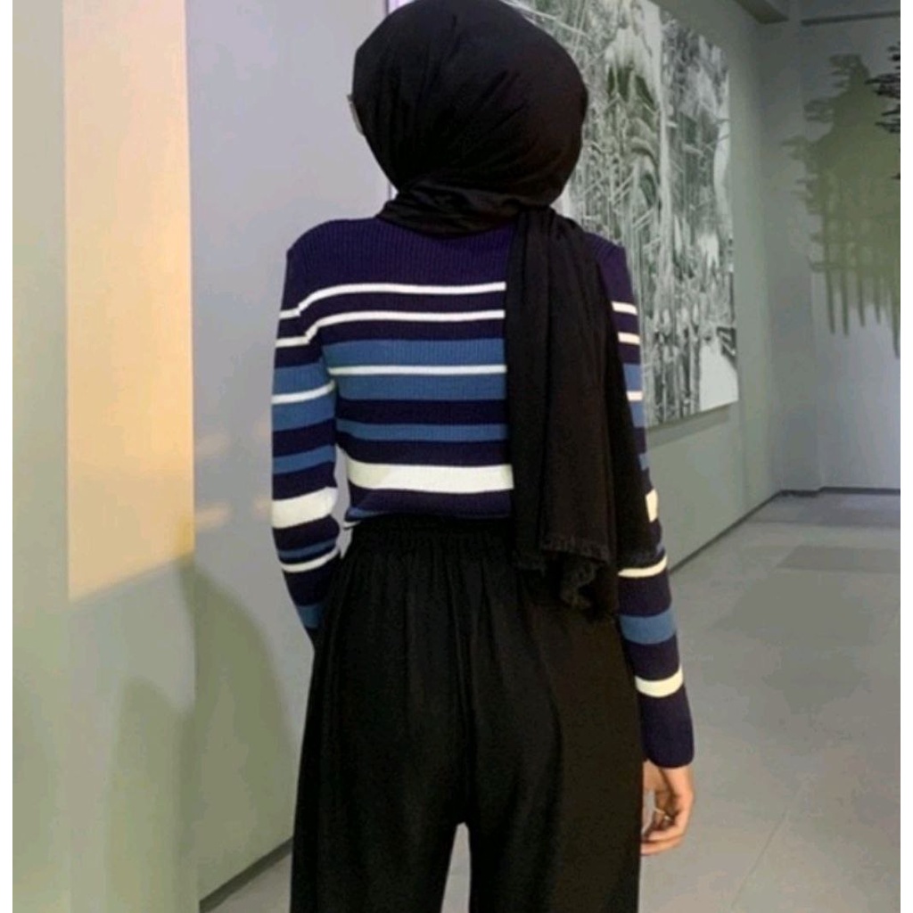 Knit Stripe Nablue | Inner Wanita Kekinian | Atasan Stripe Wanita