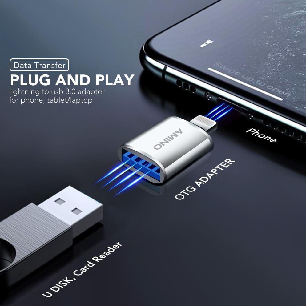 C*   AMINO OTG Connector Untuk Iphone Lightning TO USB 3.0 Adapter Converter Fast Data Transfer