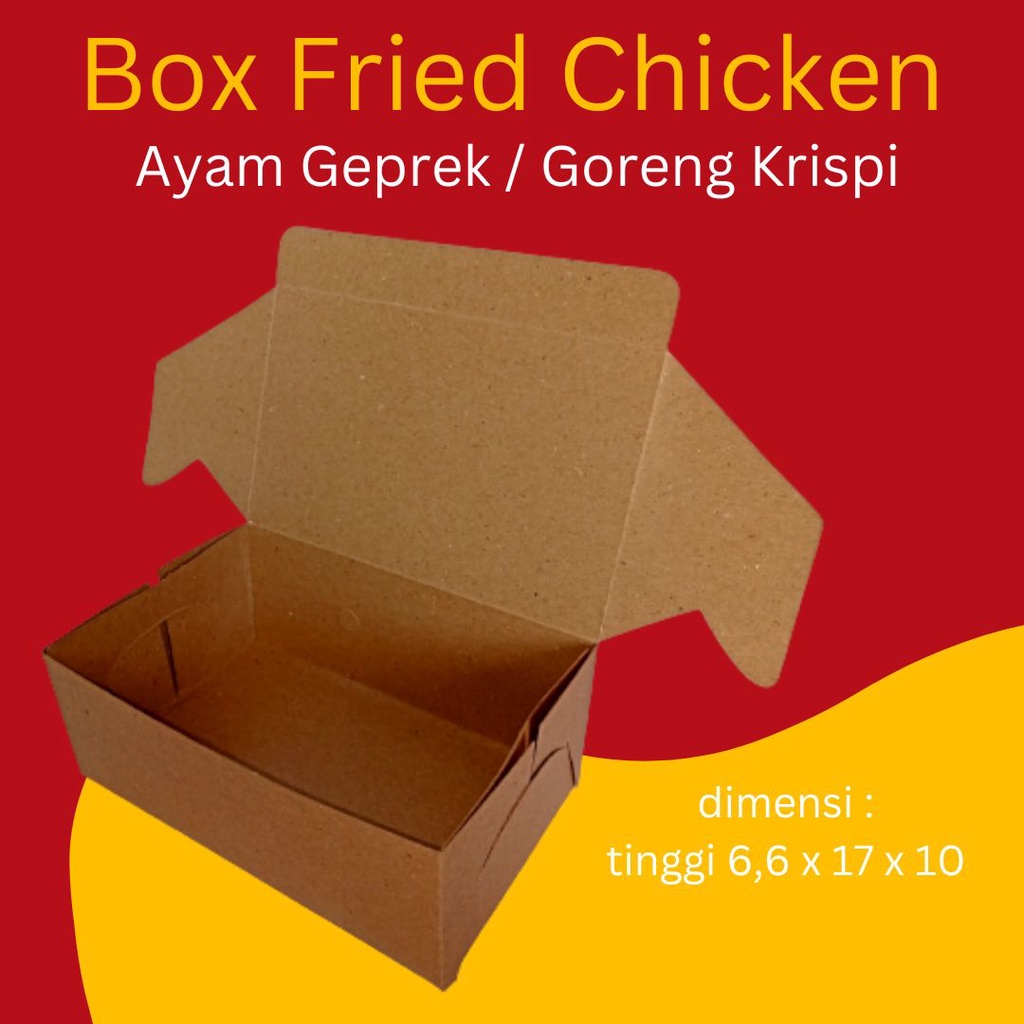 

Laminasi- Box dus kotak kemasan bebek ayam geprek goreng bakar penyet fried chicken tahan air dan minyak tinggi 6,5 x 17 x 10,5