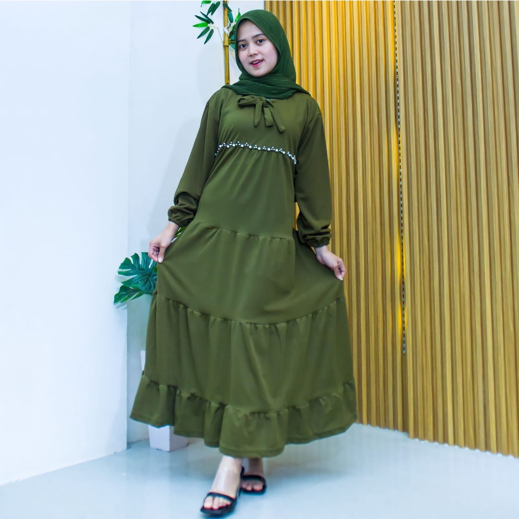 Gamis Ruffle Mutiara Maxi bahan Moscrepe Premium