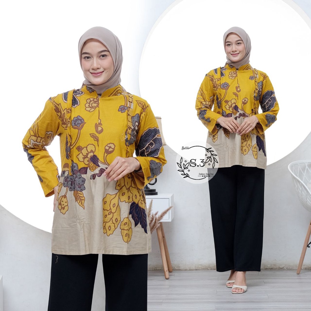 Baju Batik Wanita Modern Atasan Blouse Batik Kerja Kantor Wanita Motif Santika