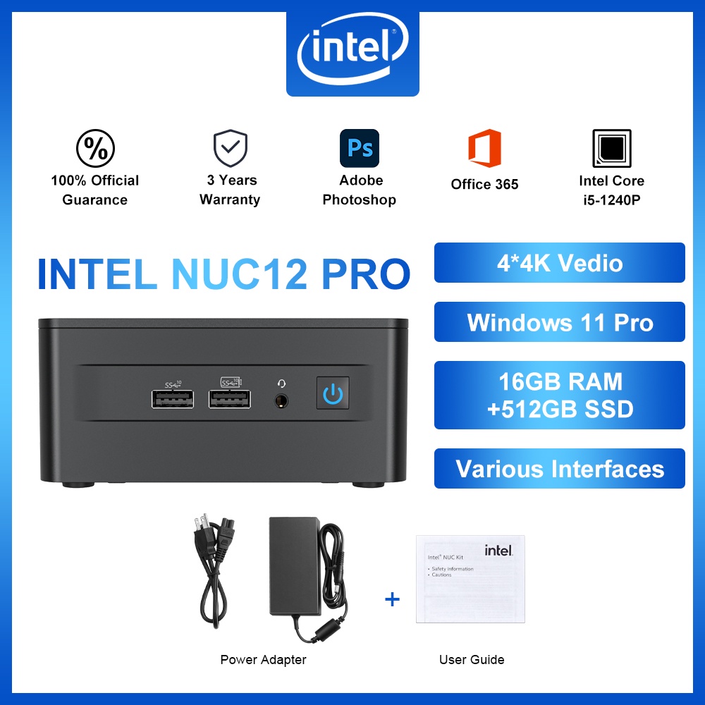 Intel NUC 12 NUC12WSHi5 Wall Street Canyon Mini Computer 12th Gen Intel Core i5-1240P, 12 Cores(4P+8E), 16 Threads, 12MB Intel Smart Cache, Intel Iris Xe Graphics,16GB RAM,512GB PCIe SSD, Win 11 Pro