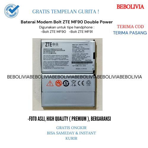 Baterai Modem Bolt ZTE MF90 MF 90 Double Power Batre Batrai HP