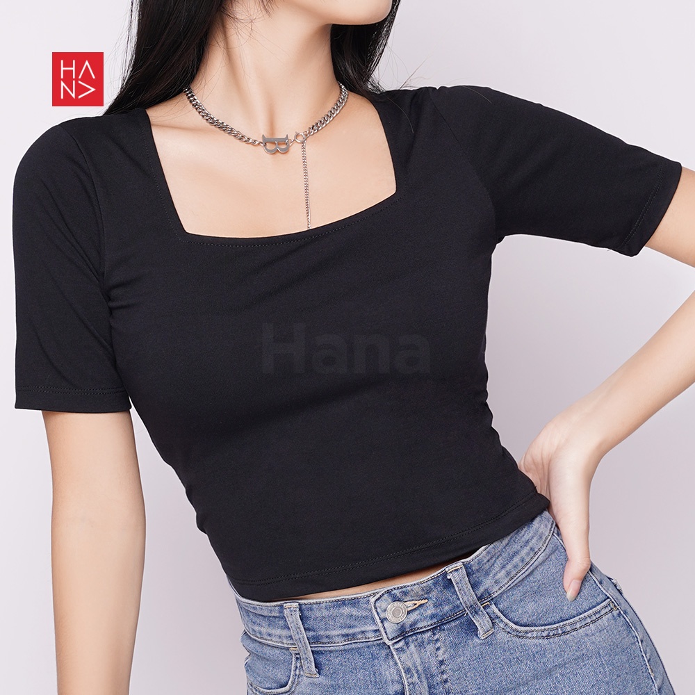 T-shirt Crop Wanita Crop Top Fashion Korea Kaos Basic Polos