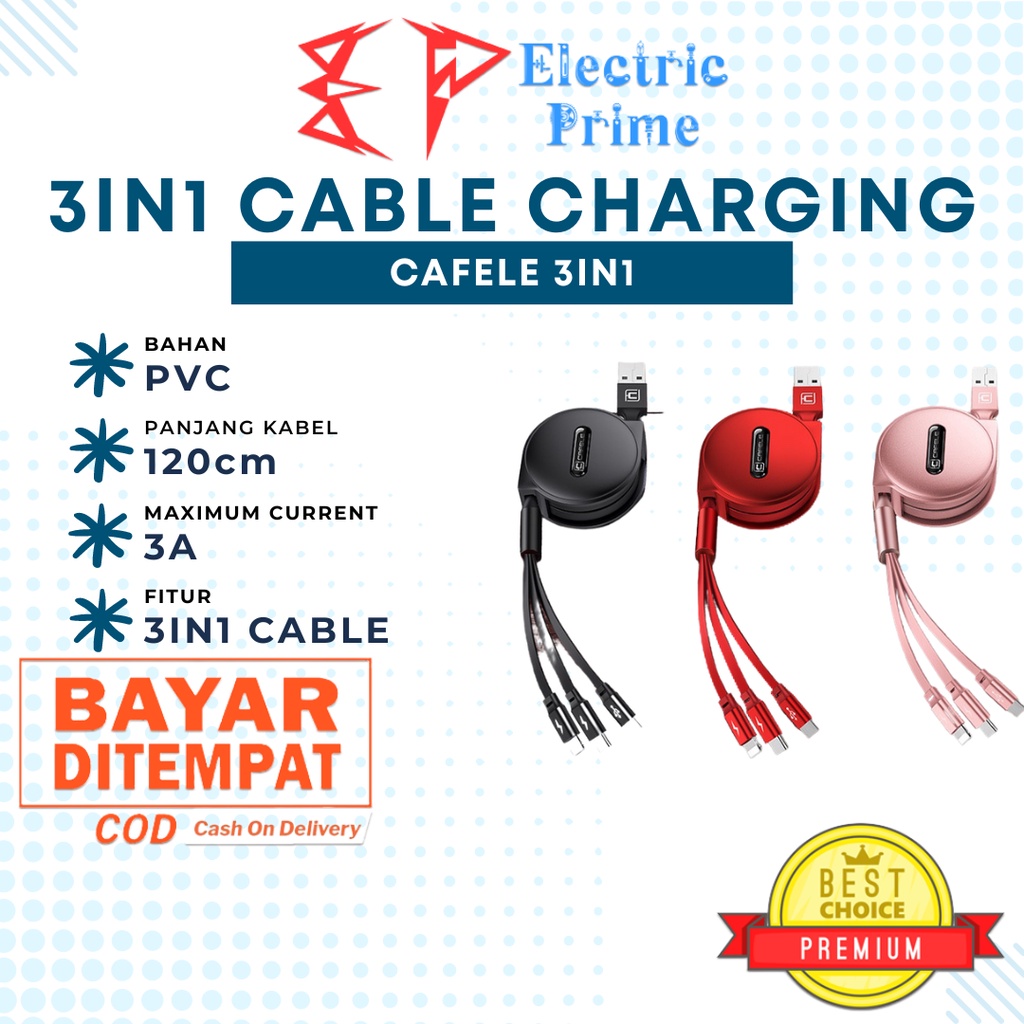 CAFELE Kabel Charger USB 3in1 Micro Type-C Fast Charging Murah Meriah HQ