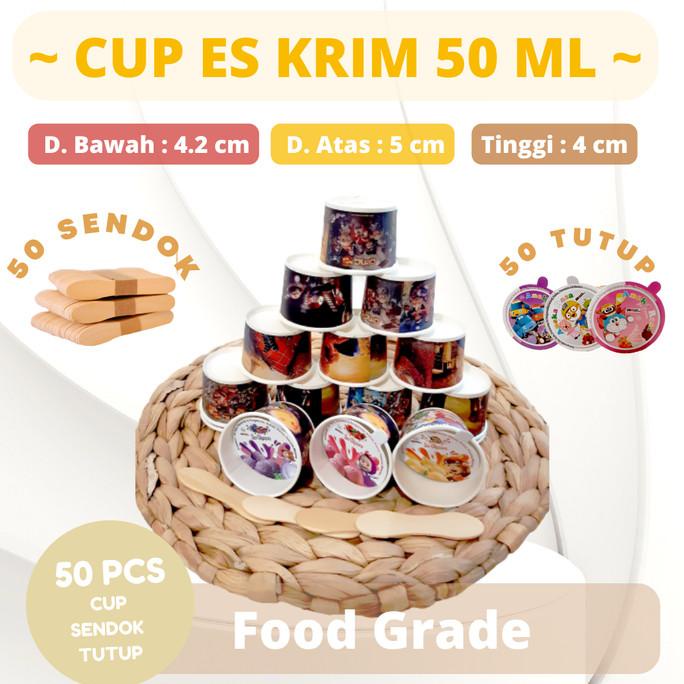 :>:>:>:>] JUAL CUP ICE CREAM KARAKTER - PAPER CUP WITH LID - HARGA CUP 50ML
