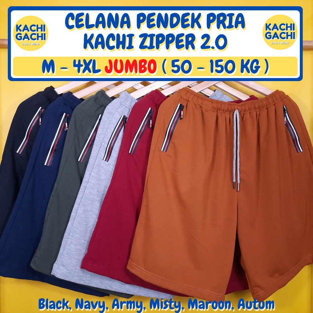 ( 50 - 150 kg ) Celana Pria Pendek Jumbo / Celana Kolor Pria Santai / Short Pants Pria Big Size - Kachi Plain &amp; Zipper