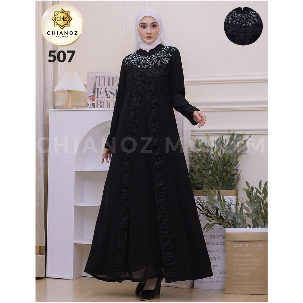 CHIANOZ Gamis Hitam Mewah Cinta Dress Brukat Renda Baju Lebaran Umroh Haji Manasik Pesta Akad 507 877