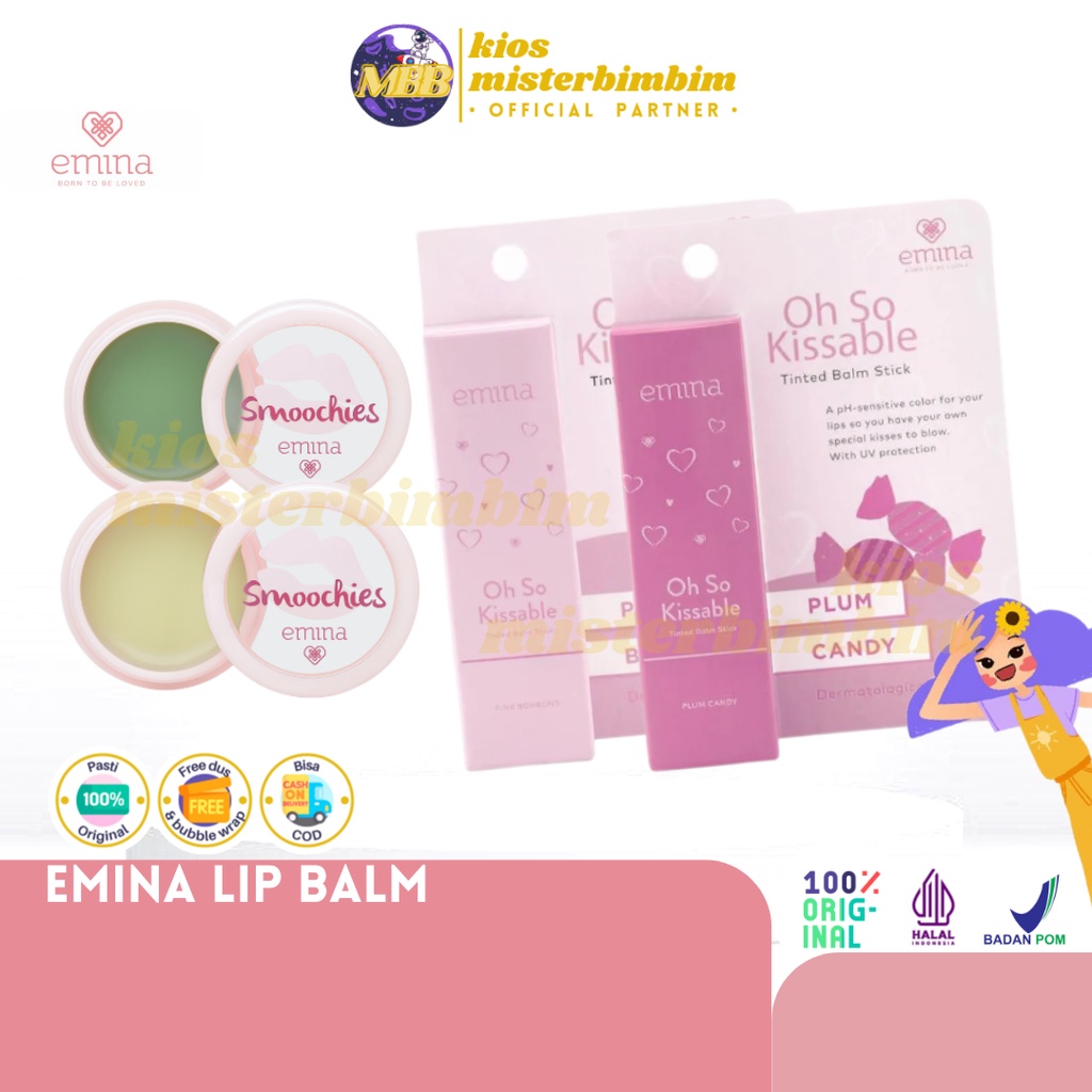 Emina Lip Balm Smoochies Oh So Kissable / Perawatan Pelembab Bibir Lipstick Lip Care Jojoba Squalane Vitamin E Shea Butter Oil 3.4GR 3.7GR