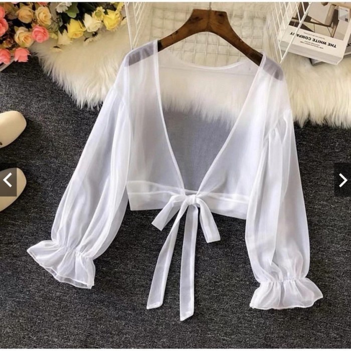 Promo Ramadhan 2023 - Baju Cardigan Wanita Outer Kilana Lengan Panjang Polos Fashion Simple - Putih 