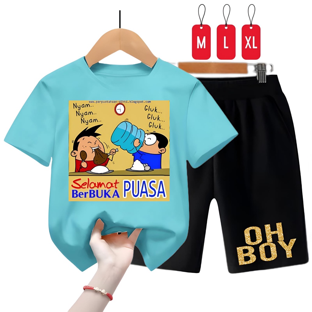 setelan baju kaos anak uniseks selamat berbuka puasa M,L,XL