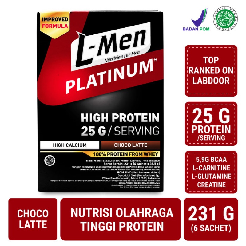 Bravo Supermarket Tulungagung - L-Men Platinum Choco Latte Box isi 6 sachet (25g protein)