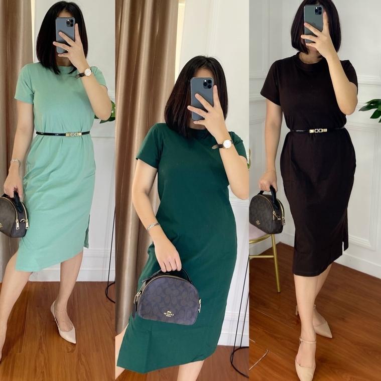 HARGA TERMURAAH DRESS KAOS WANITA STRIPE BAHAN PREMIUM BAJU KAOS TEBAL