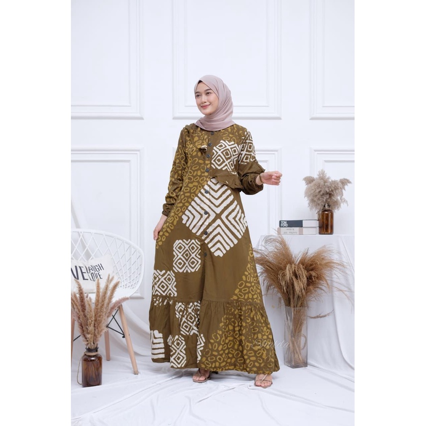 GAMIS TWILL RAYON CANDI MEKAR GAMIS BATIK CAP PEKALONGAN GAMIS SHALDA BATIK PEKALONGAN