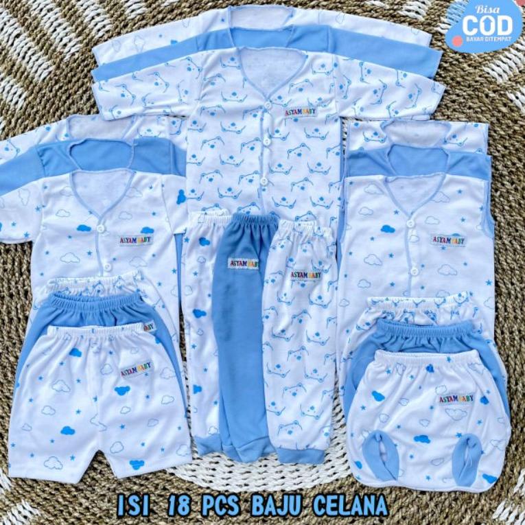 ✚ 18 PCS Baju Bayi Celana Bayi Baru Lahir Newborn Series BIRU BARANG TERUPDATE 90R