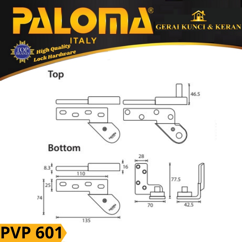 PALOMA ENGSEL PIVOT HINGE TANAM LANTAI PINTU KAYU OFFSET PVP 601 RIGHT