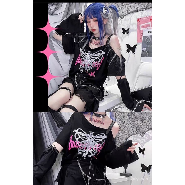 [✅BISA COD] #Sisjuly# Kaos Lengan Pendek Y2k Wanita / Kaos Motif Y2K Tanpa Tali / Atasan Kaos Longga