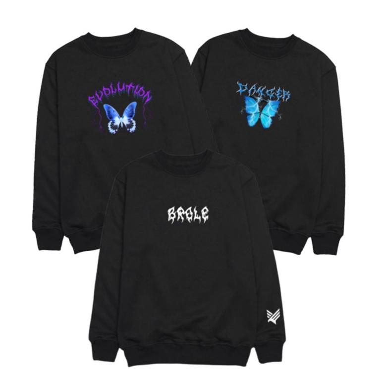 TERLARIS EVO CREWNECK FONT METAL SWEATER DISTRO BLACK CREAM SWITER CASUAL