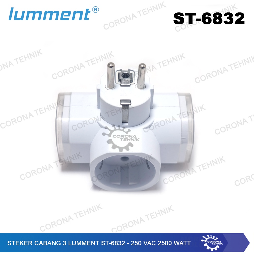 ST-6832 - 250 VAC 2500 Watt Steker Cabang 3 Lumment