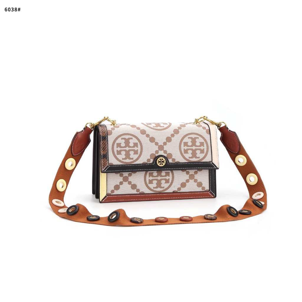 T Mono Grommet Jacquard Shoulder Bag's Gold Hardware 6038