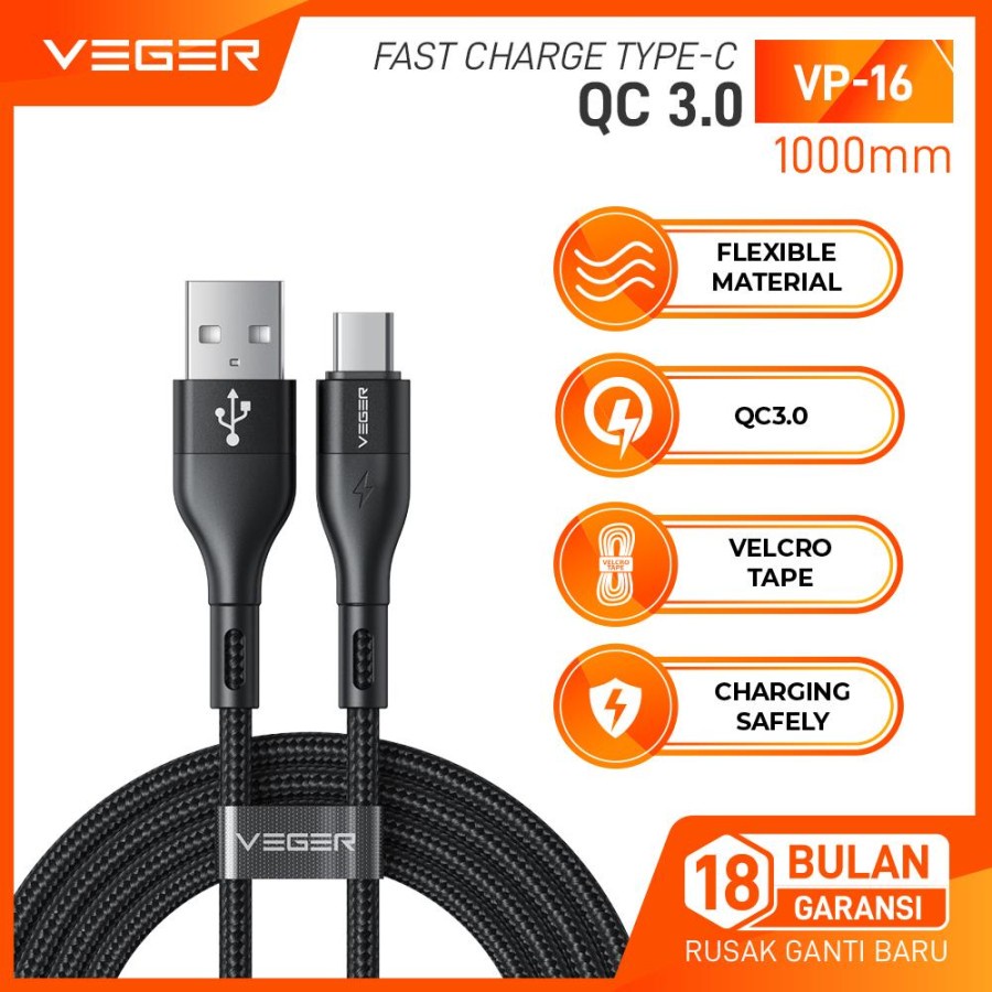 Veger Kabel Data VP-16 Type-C QC3.0 Fast Charging 1M Original Veger