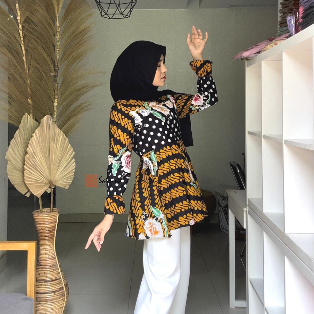 Fella Peplum Blouse Atasan Batik Kerja Kantor Modern Wanita Cantik Modis Kekinian Cap Elegant