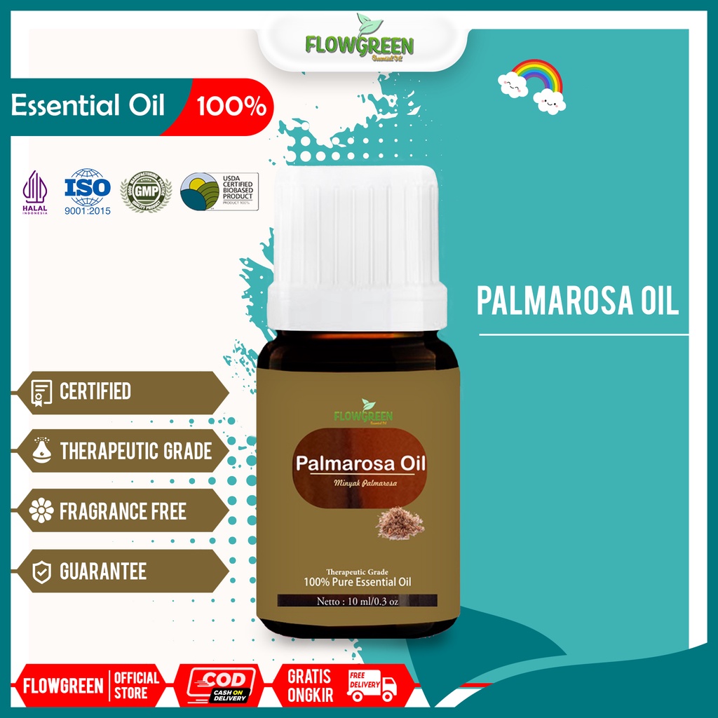 Flowgreen Palmarosa Essential Oil Pure Minyak Essensial Atsiri Aroma Terapi Diffuser Difuser