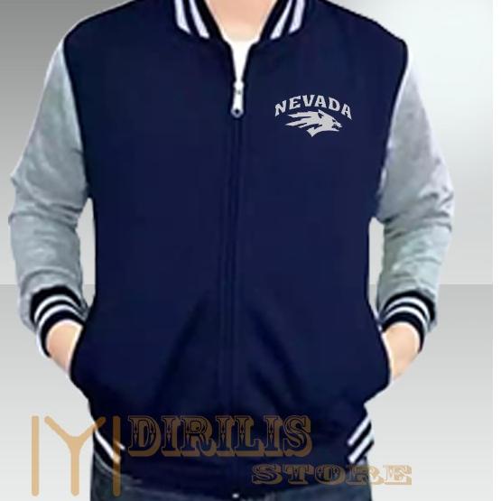✨COD✨ Jaket Varsity Baseball Pria / Wanita Nevada Text Silver /Sweater /Bomber / Hoodie / Jaket gros