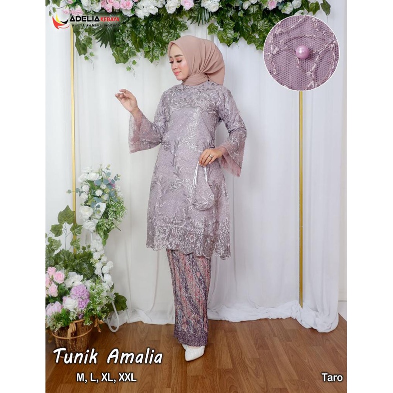 ADE - Setelan kebaya tunik amalia - baju tunik fashion - model tunik kebaya terlaris 2023 - kebaya wisuda modern - berbahan tulle bordir mutiara - ootd kondangan - akad - nikahan - pesta