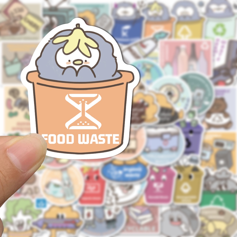 50pcs garbage classification funny cartoon stickers exquisite notebook computer decorative waterproof stickers