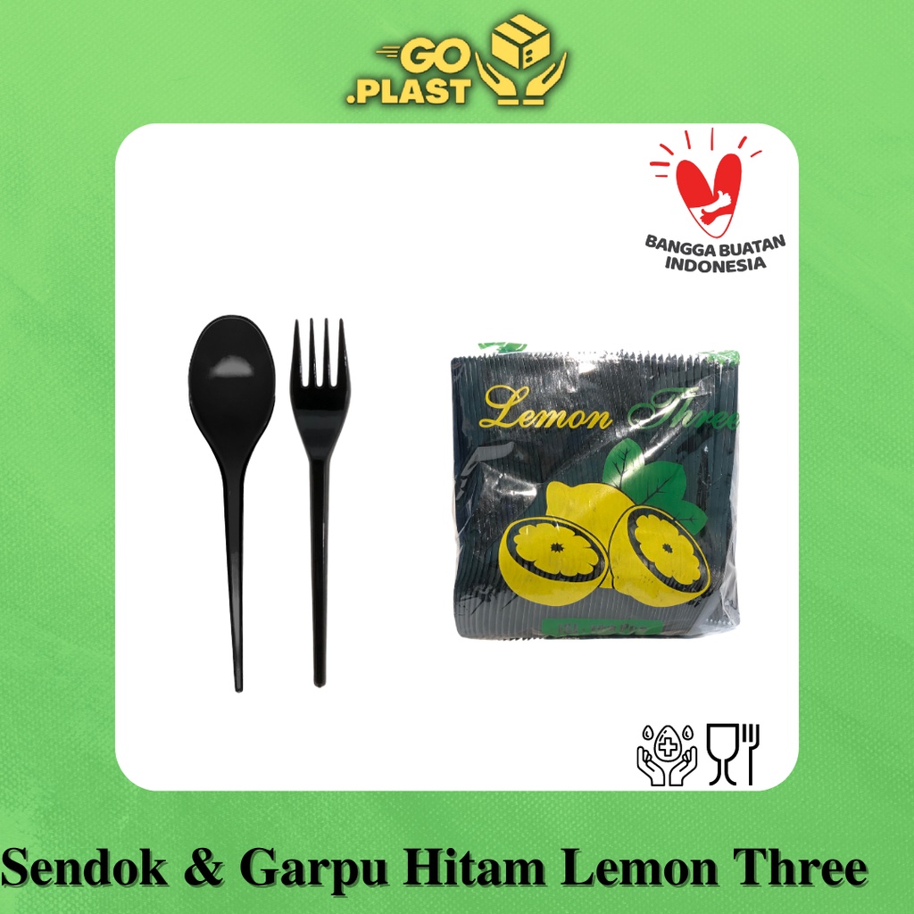 SENDOK GARPU PLASTIK HITAM LEMON THREE