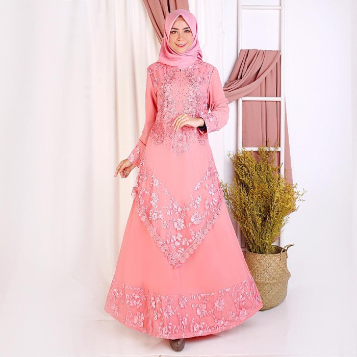 Model Baju Gamis Renda Brokat Import Cantik Terbaru Grosir -802
