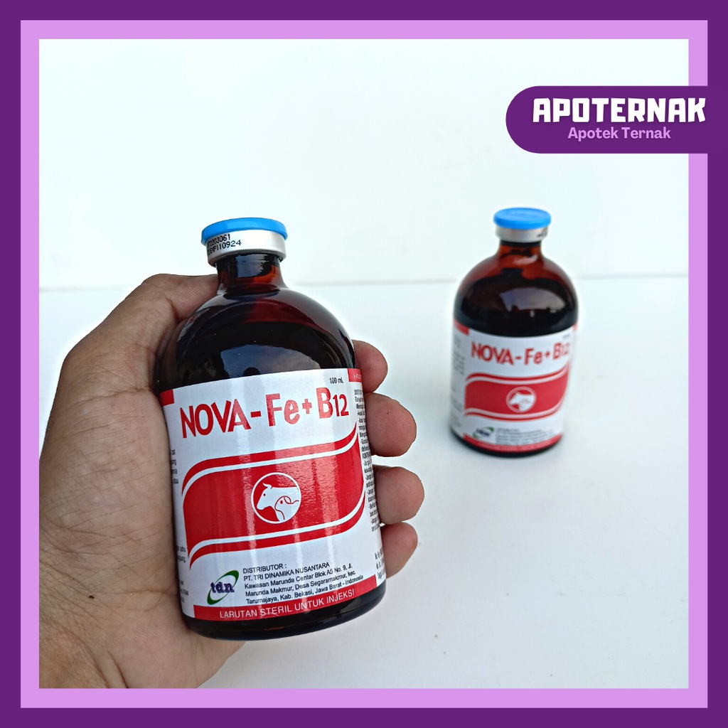 NOVA Fe + B12 (Anti Anemia) Inj 100 ml | Vitamin B12 dan Zat Besi Untuk Hewan | Anti Anemia Hewan | Like Ferdex Plus