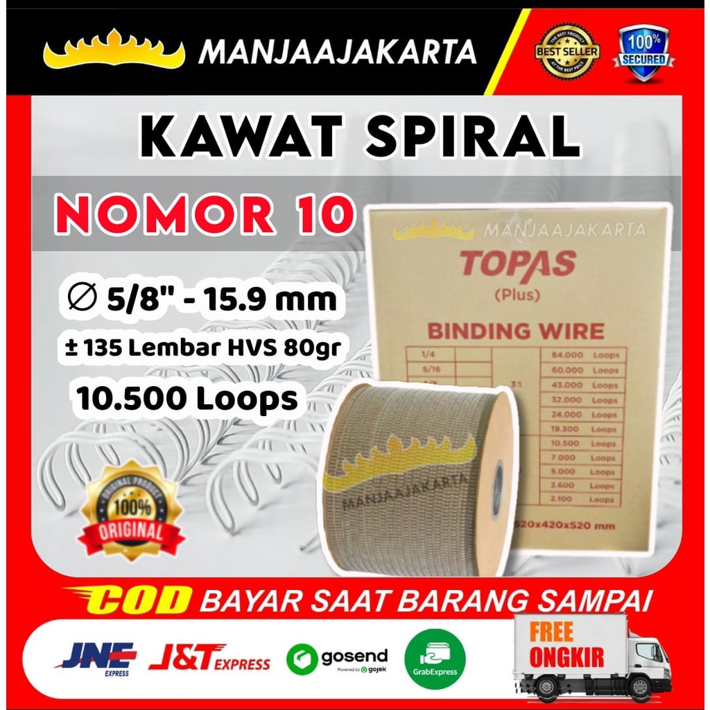 

Spiral Kawat 5/8putih Topas Plus Ring Buku Jilidan Spiral Kawat Spool Kawat Spiral Nomor 10 putih Kawat Jilid Agenda 2 banding 1 jilid buku 14mm Double Wire